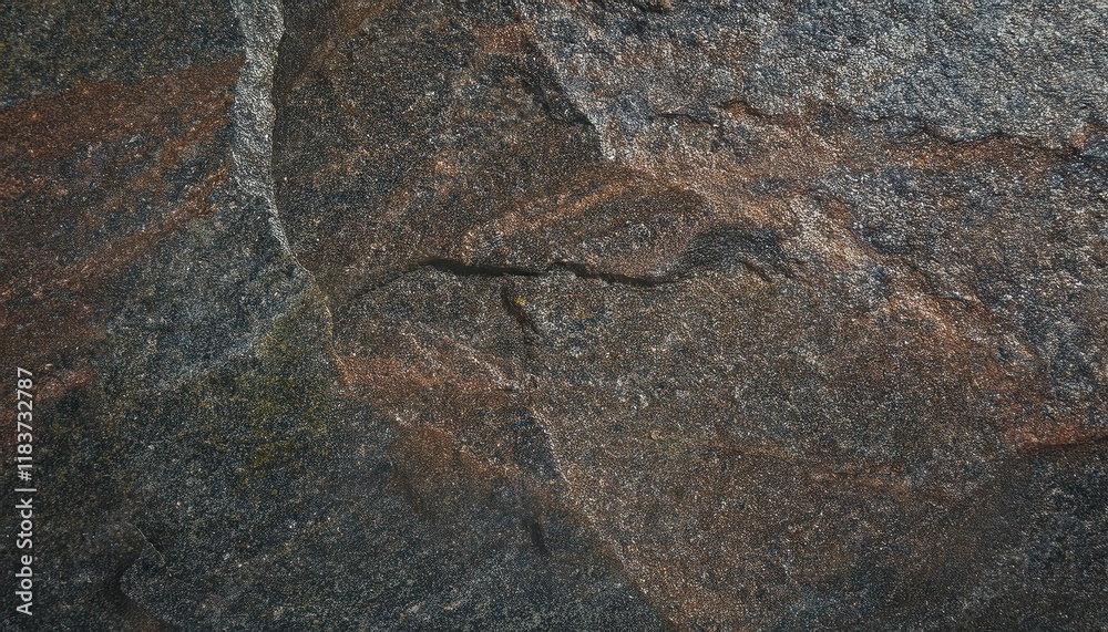 Poster close-up of textured dark slate stone surface with natural rough patterns and earthy tones for use in background design or texture projects
