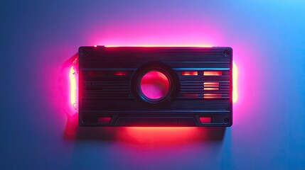 Retro Cassette Tape in Neon Glow: A Vibrant 80s Vibe