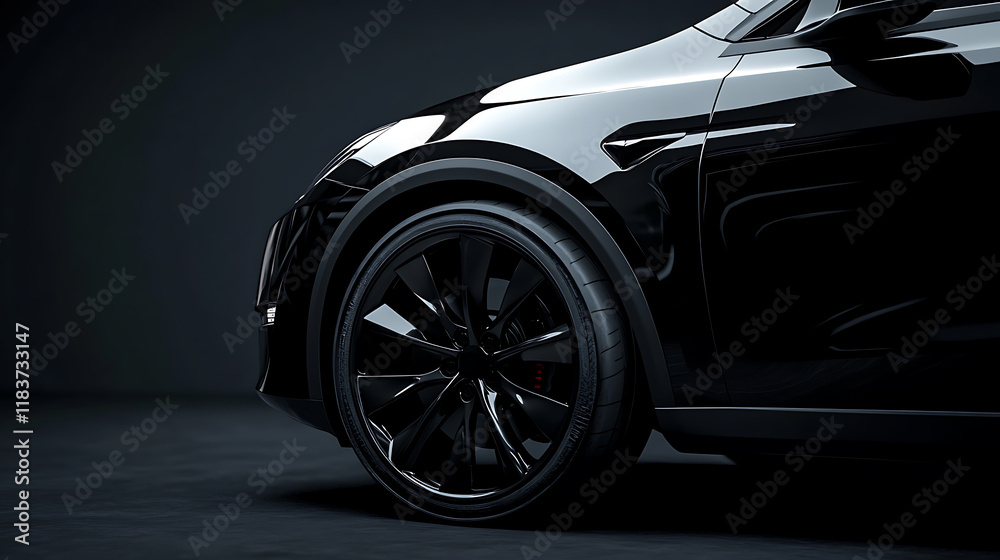 Poster closeup on a generic and unbranded black car on a dark background