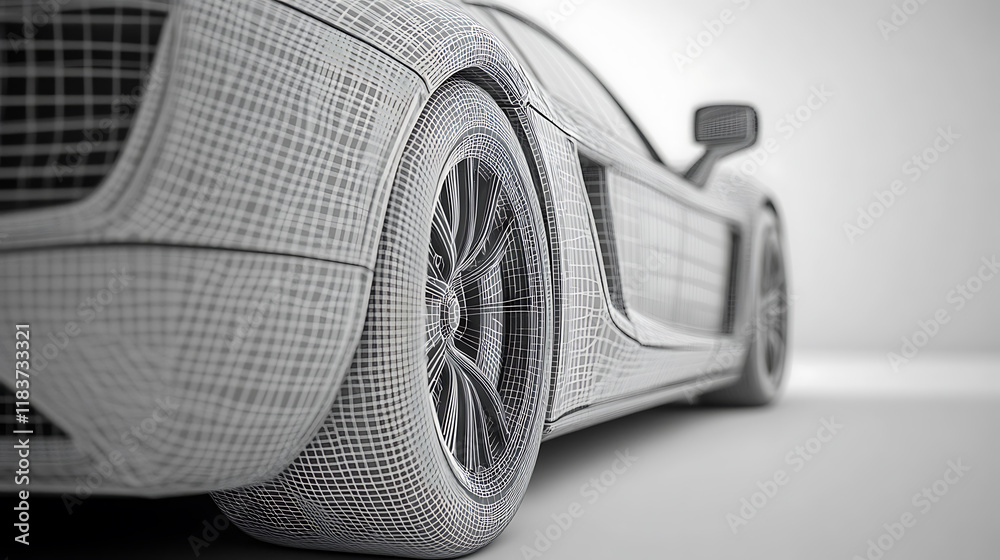 Poster closeup on a generic and unbranded wireframe car