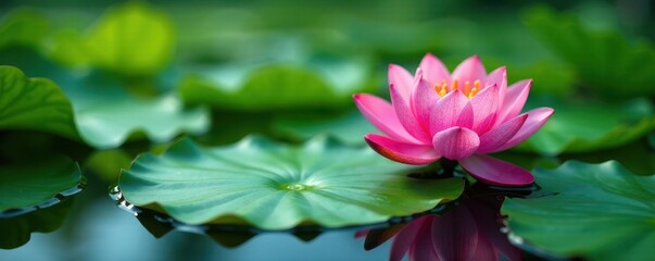 water lily plant with large green leaves floating on lake surface, nature, foliage