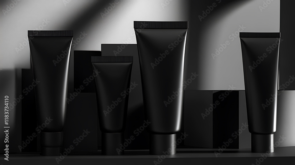 Poster cosmetic tube product mock up, multiple product background display, 3d rendering