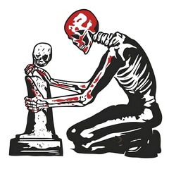 Skeleton mourning statue, artistic illustration, possible use for t-shirt design