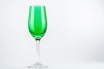 Obraz premium Isolated green matte champagne glass on white with room for text backdrop for a cocktail menu