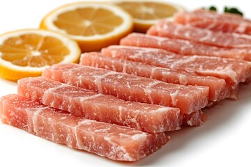 Fresh Raw Tuna Sashimi with Lemon Slices for Gourmet Chef's Culinary Art