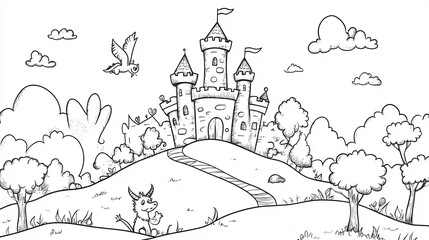 Fairytale Castle Coloring Page for Kids