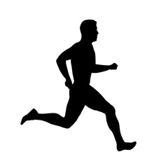 Run, running man, isolated vector silhouette, side view. Runner