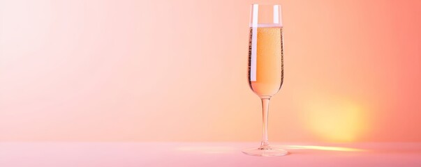 Elegant champagne glass on a pink gradient background.