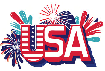 USA firework vector clip art, independence or president day celebration, 4th of July fireworks concept