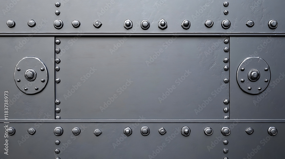 Aufkleber gray flat sheet metal fastened with rivets with frame for writing messages, suitable for making back