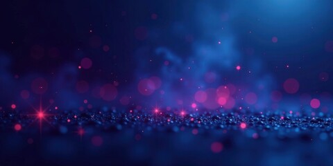Abstract Dark Blue Background with Pink Glowing Particles and Sparkling Lights