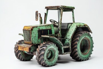 Metal toy excavator on white background