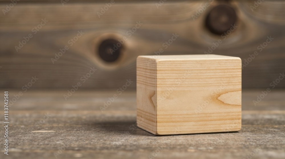 Poster simple wooden cube on rustic surface for mockup and design