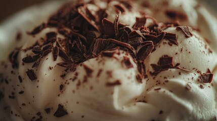 Close-up of Creamy Whipped Cream Topped with Chocolate Shavings