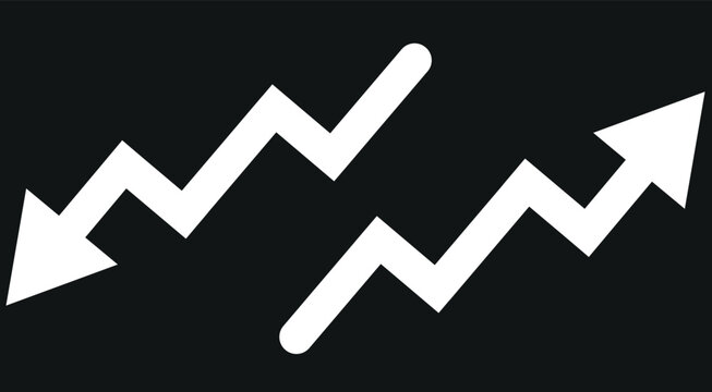  Percent arrow icon. Growth, increase, decrease arrow filled icons. Up arrows, down arrows. Vector