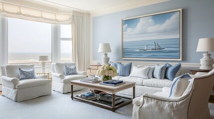 Coastal Living Room with Ocean View: Tranquil Seaside Retreat