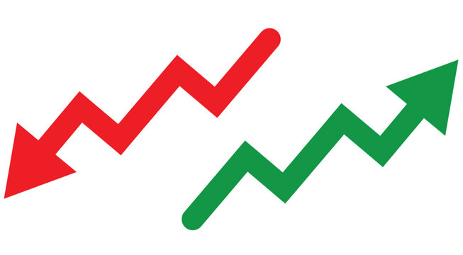  Percent arrow icon. Growth, increase, decrease arrow filled icons. Up arrows, down arrows. Vector