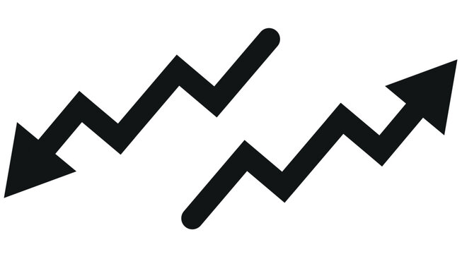  Percent arrow icon. Growth, increase, decrease arrow filled icons. Up arrows, down arrows. Vector