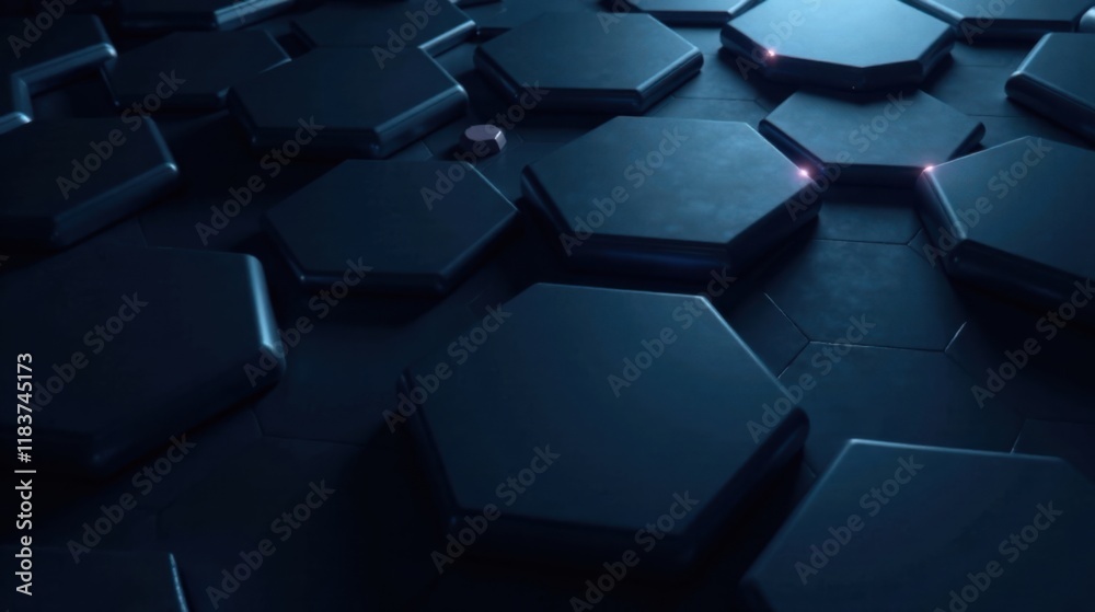 Poster Abstract Hexagonal Pattern Background Texture of Dark Blue Tiles