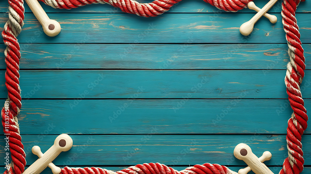 Aufkleber nautical background with the rope shaped as a frame on wood background