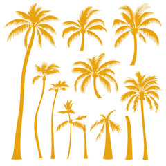 Silhouette set of vector images featuring yellow palm trees on a white background png