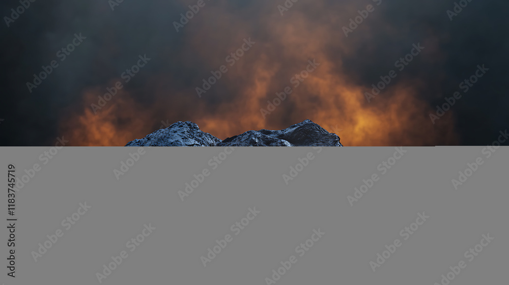 Poster podium lava rocks smelt on volcano with magma and lava erupt, stage for product display, blank showc