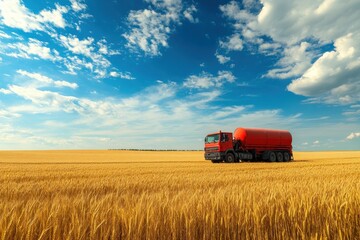 Fototapeta premium Oil tanker in a summer wheat field