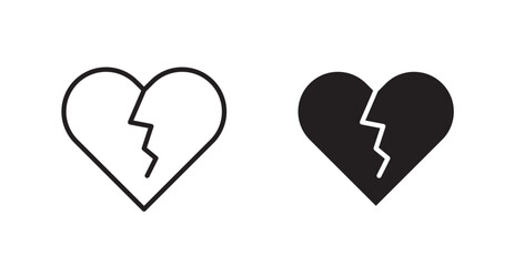 Broken heart icon set vector graphics designs