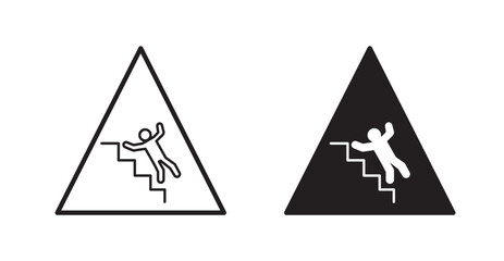 Caution stairway signs set vector graphics designs