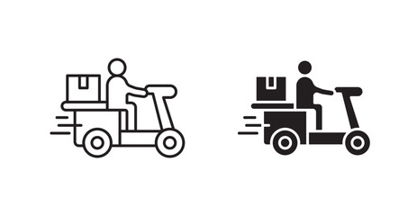 Delivery man riding motorcycle icon set vector graphics designs