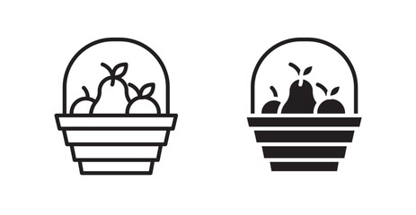 Fruit basket icon set vector graphics designs