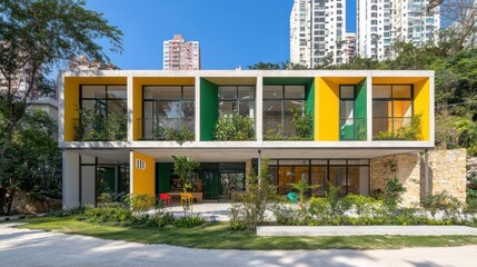 Vibrant Modern Preschool Building in Urban Setting