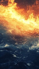 Fototapeta premium Fiery Wave Crashing onto Dark Water