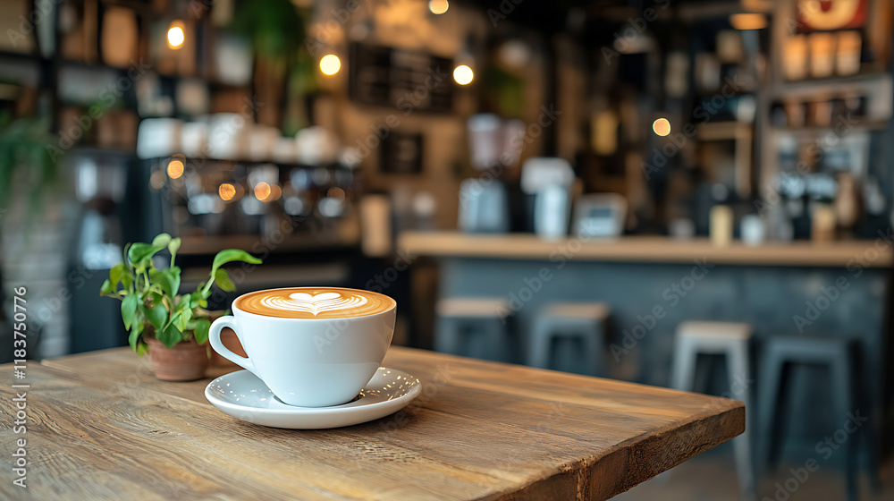 Poster wooden board empty table top and blur interior over blur in coffee shop background, mock up for disp