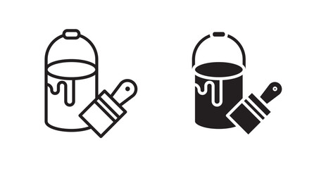 Paint bucket and paint brush icon set vector graphics designs