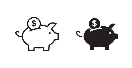 Piggy bank icon set vector graphics designs