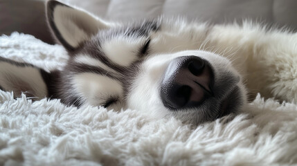 Fototapeta premium close up portrait of a Dog in cozy home Siberian Husky Malamute 