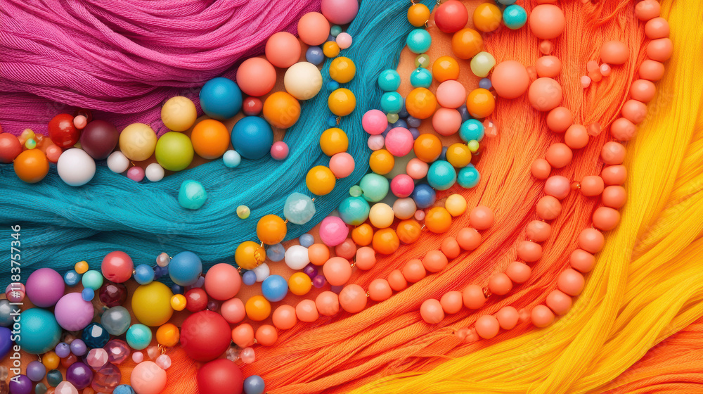Aufkleber colorful beads and threads create vibrant, artistic display of textures and hues. this captures joyf