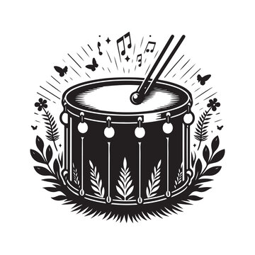 Timpani Silhouette Vector Illustration, Solid White Background.