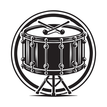 Timpani Silhouette Vector Illustration, Solid White Background.