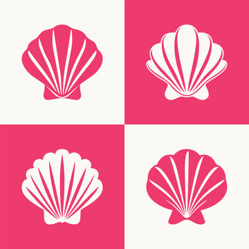 A flat vector set of pink scallop shell icons