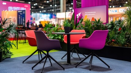 Obraz premium Vibrant Conference Lounge: A Modern Oasis of Color and Comfort