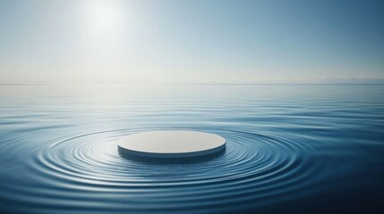 Fototapeta premium Serene Minimalist Seascape: A Circular Platform Floating on Calm Waters