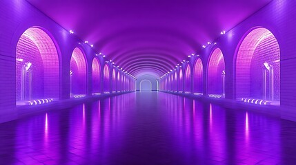 Obraz premium Arched Tunnel bathed in Vibrant Purple Neon Light