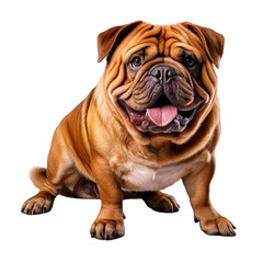 Obraz premium Happy English Bulldog laying down with a joyful expression on a transparent background