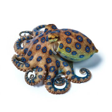 Blau Ringel Oktopus vor wei&szlig;em Hintergrund