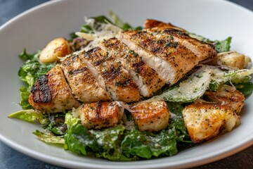 tasty chicken breast with a fresh Caesar salad