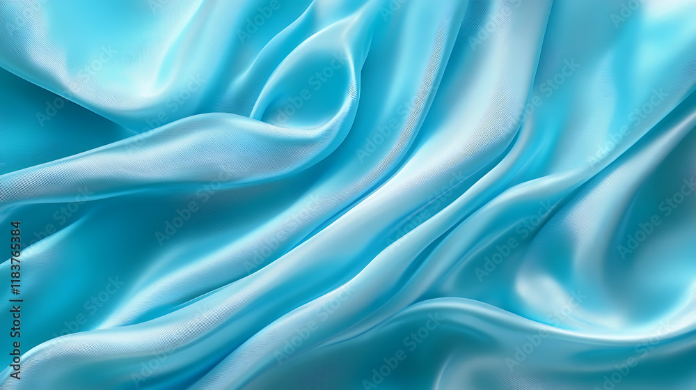 Poster Flowing cyan cloth background, 3d rendering