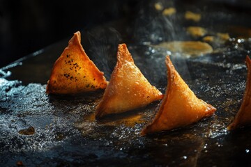 Tasty freshly fried potato pastry also called Punjabi samosa