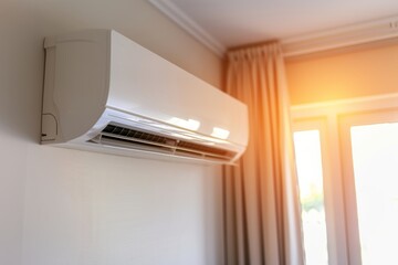 Modern Air Conditioner Unit on a Wall, Providing Cool Airflow and Freshness on a Warm Day.